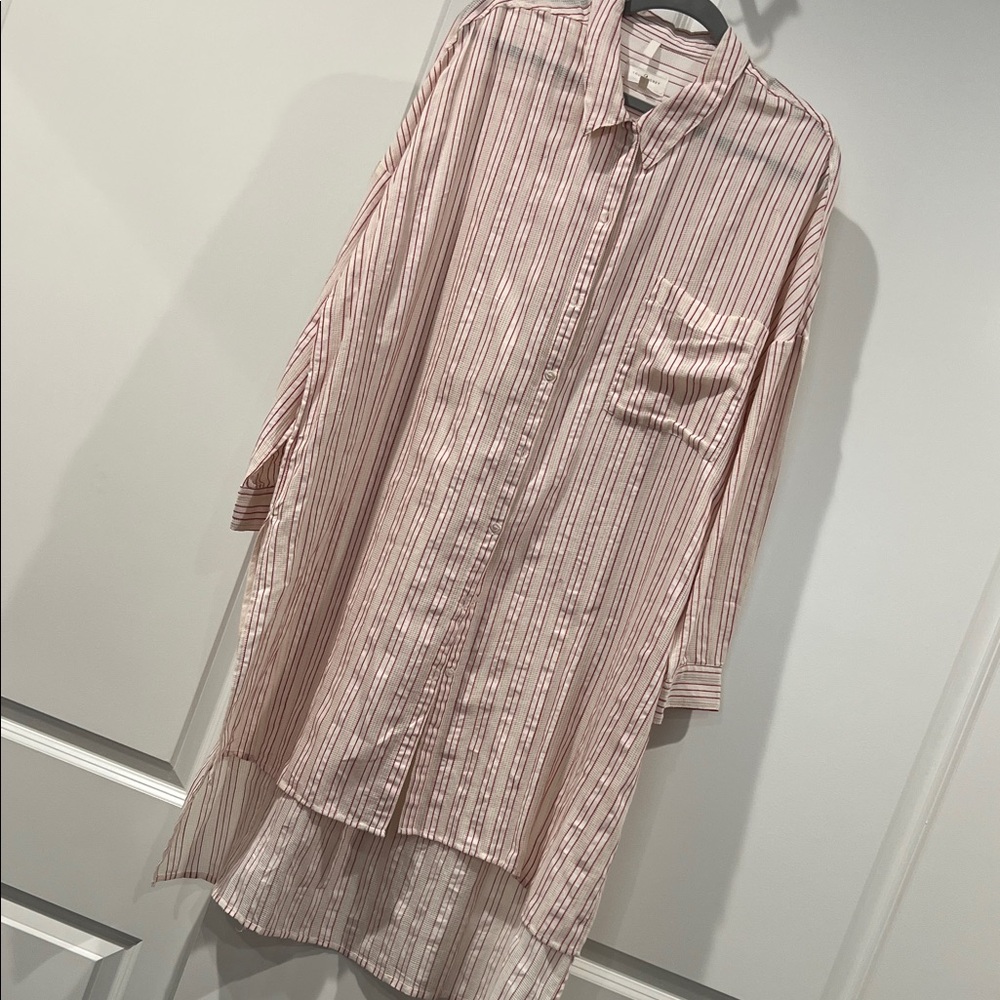 Lou & Grey Striped Long Button-Down Shirt Dress/ duster